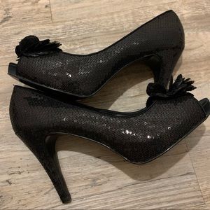 White House Black Market Sequin Peep Toe Heels